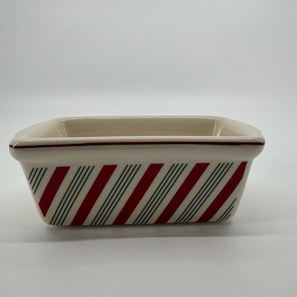 Garden Ridge Mini Loaf Pan Christmas Ceramic Candy Cane Stripe Baking Dish